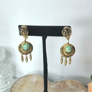 Marino Vintage Gold turquoise dangle screwback earrings
